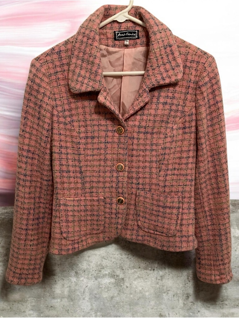 EXCELLENT CONDITION!”AVANT-PREMIERE”PINK TWEED CROPPED BLAZER SIZE M (40EU)